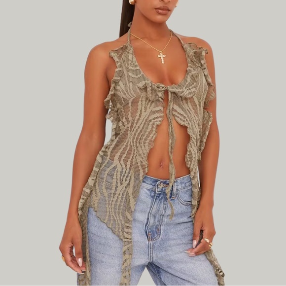 LIKE NEW Ego Green Asymmetrical Halter Top - Picture 2 of 6